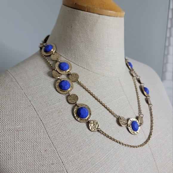 Vintage Gold and Navy Necklace - Picture 1 of 8